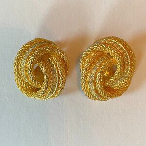 Christian Dior Vintage Gold Tone Clip On Earrings Rope Knot 1980s -1990s Preppy